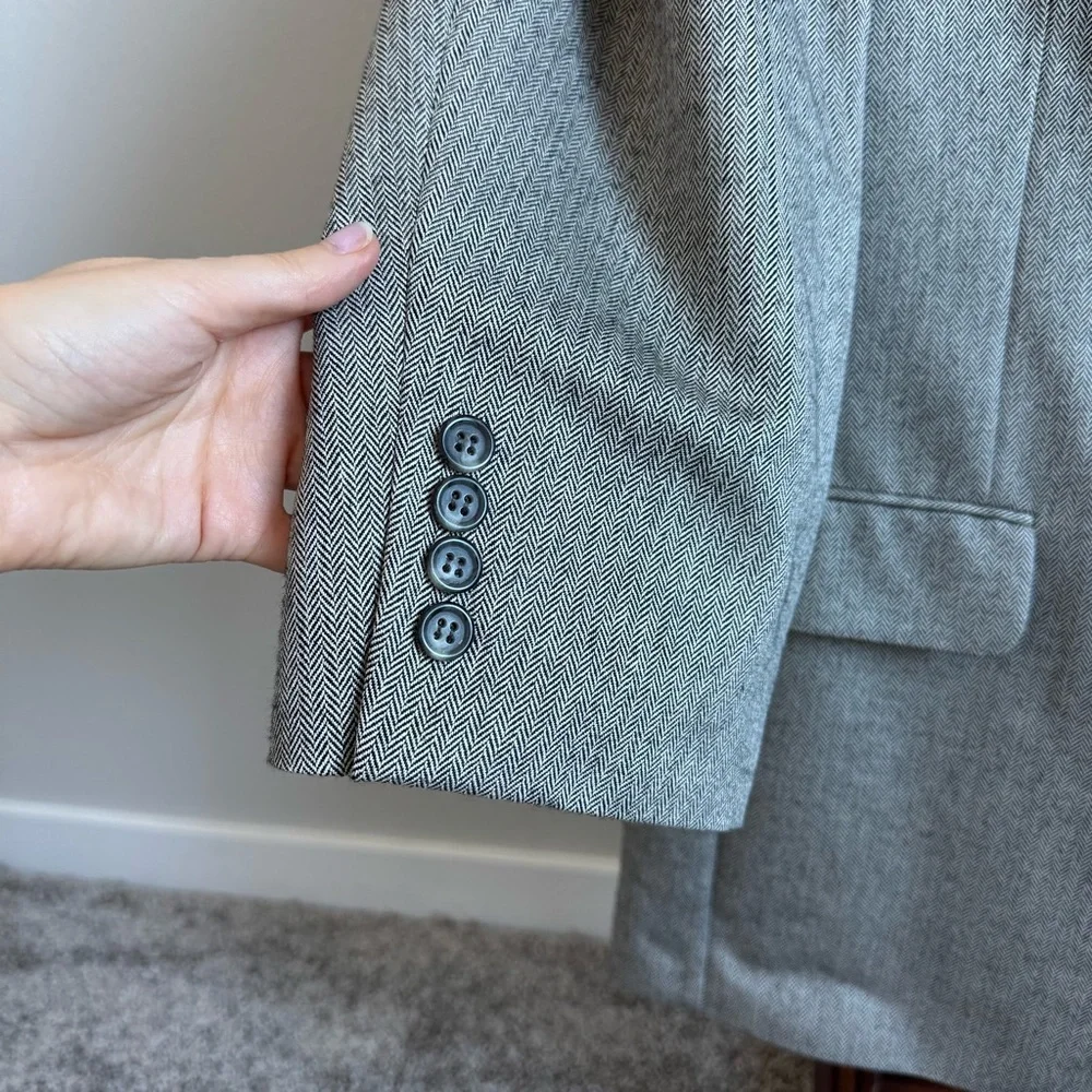 Jos. A. Bank Signature Men’s 46R L Suit Jacket Silk Camelhair Gray Herringbone